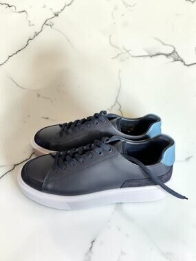 BOSS Hugo Boss Men’s Low Top Sneakers US 10 Leather Lace Up Shoes Dark Blue